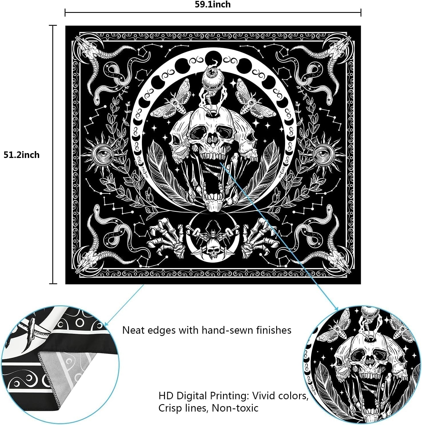 Arazzo yugarlibi scheletro serpente nero falena estetica tela Home - Accessori e Decorazioni Naty Shop