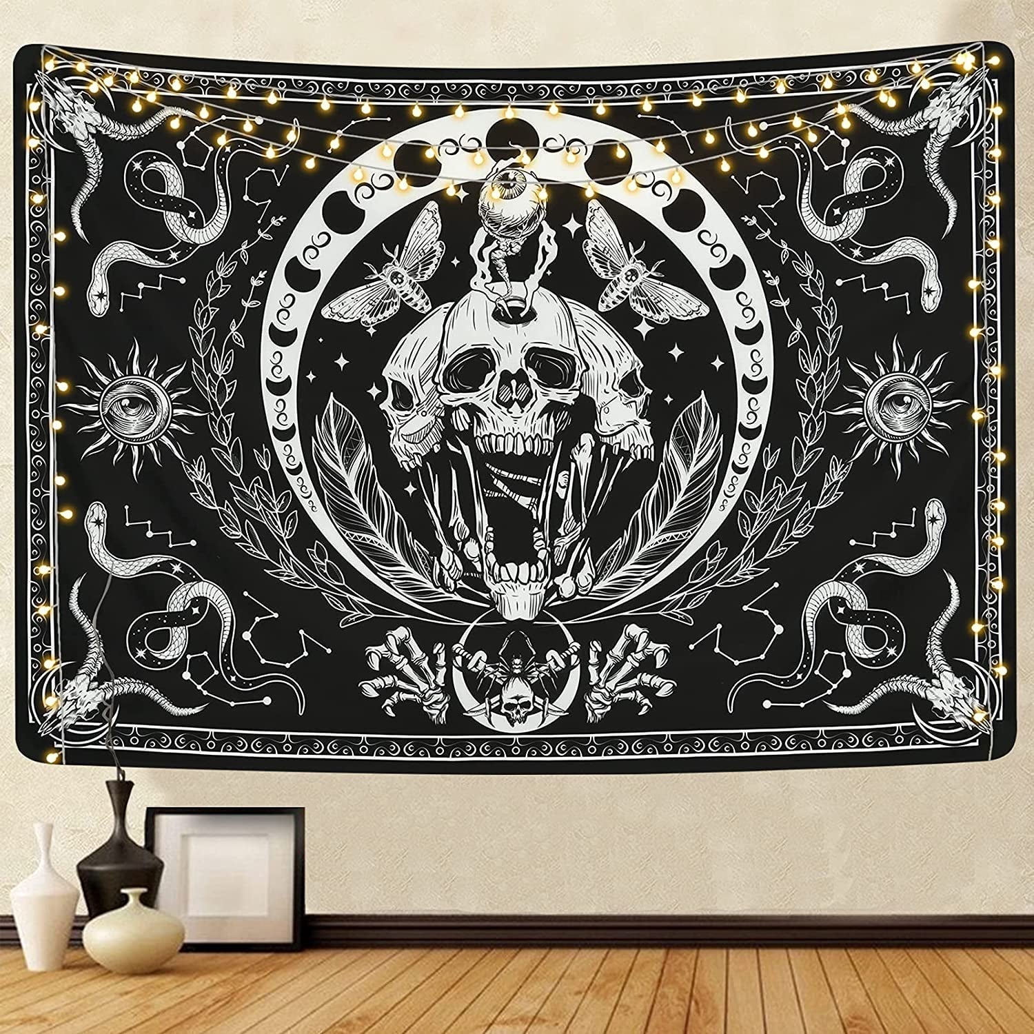Arazzo yugarlibi scheletro serpente nero falena estetica tela Home - Accessori e decorazioni Naty Shop Nero 150L X 130B Cm