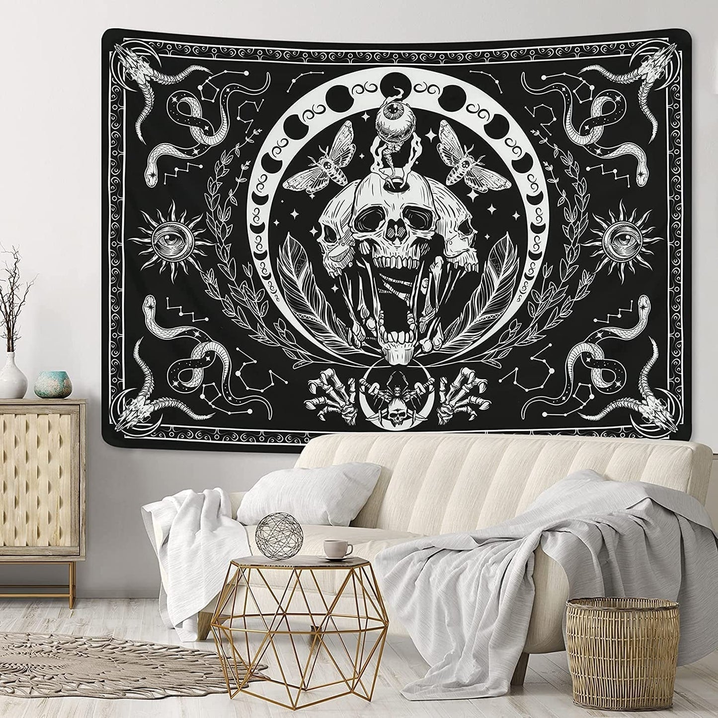 Arazzo yugarlibi scheletro serpente nero falena estetica tela Home - Accessori e Decorazioni Naty Shop