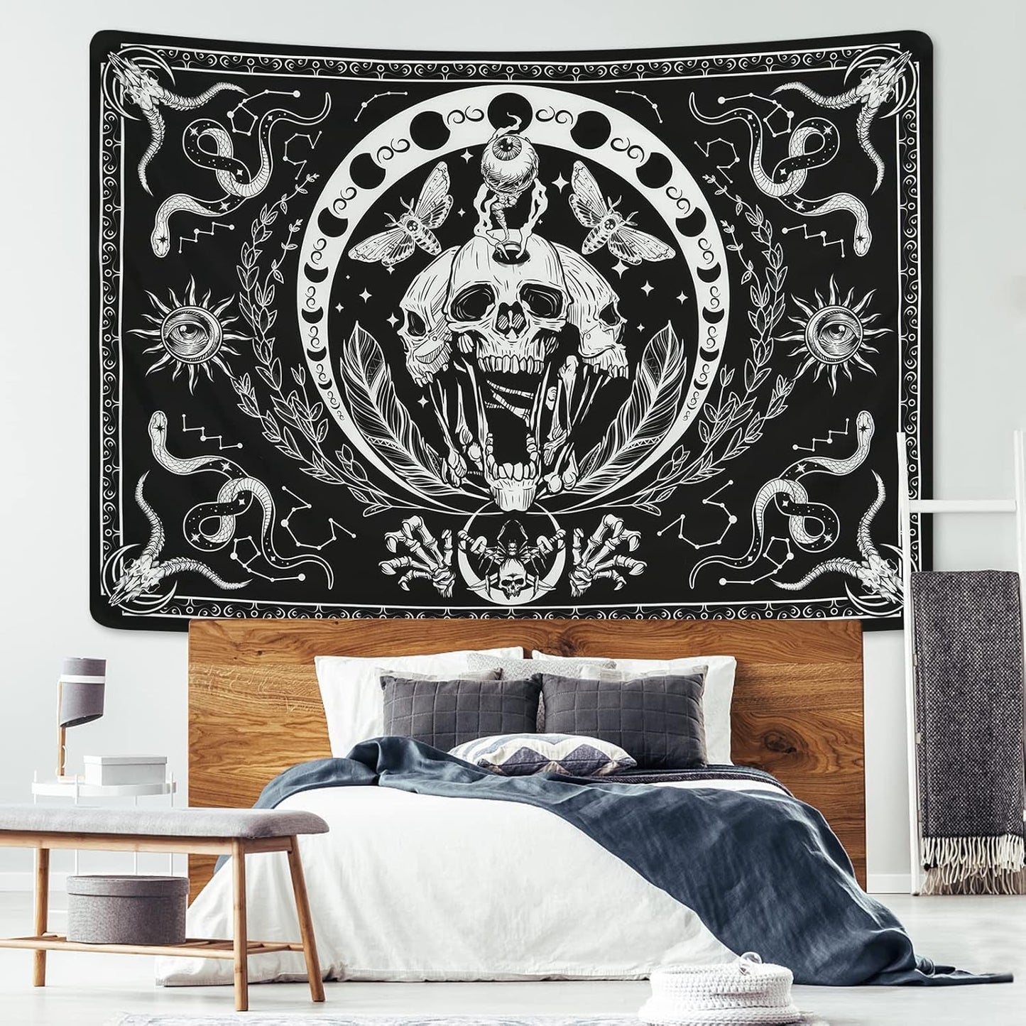 Arazzo yugarlibi scheletro serpente nero falena estetica tela Home - Accessori e Decorazioni Naty Shop