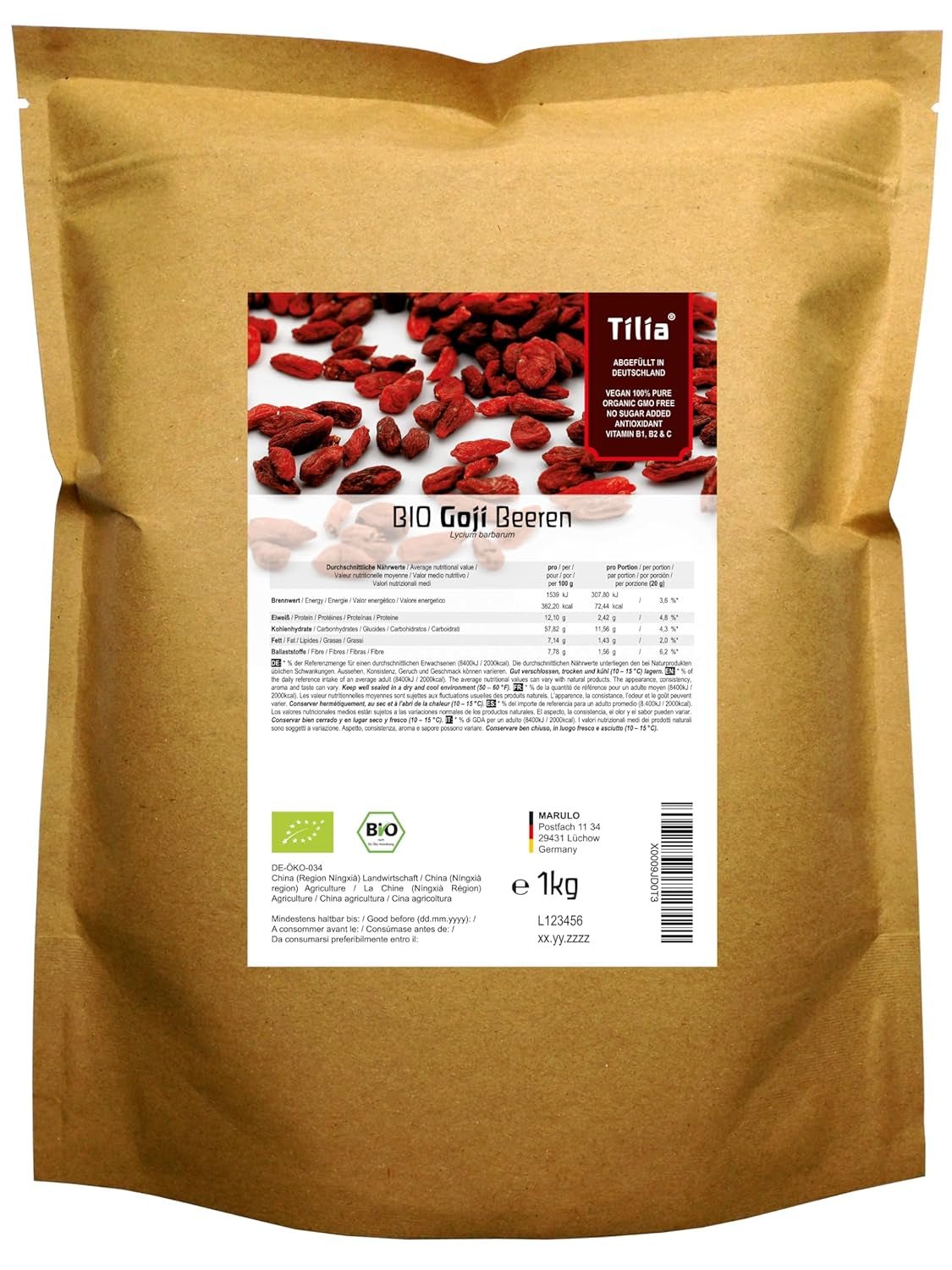 Tilia BIO Bacche di Goji 1 kg Naty Shop prodotti disidratati 1 kg (1 confezione)