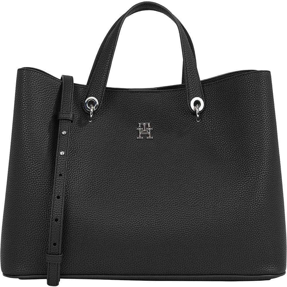 Tommy Hilfiger borsa a cartella emblema tracolla staccabile Borse Donna Naty Shop Nero (Nero)