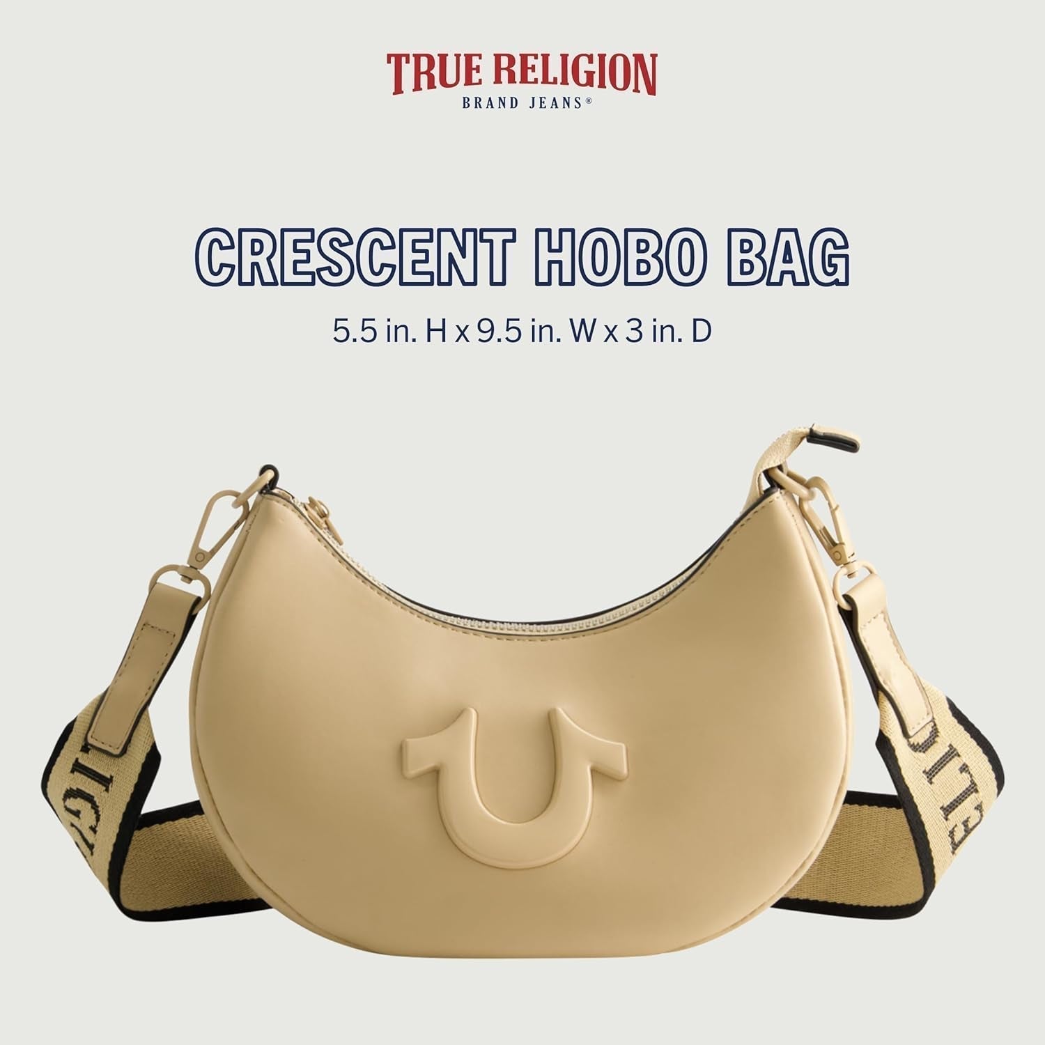 Borsa a tracolla da donna True Religion, borsa hobo a mezzaluna con tracolla regolabile e staccabile e logo a ferro di cavallo Borse da donna Naty Shop