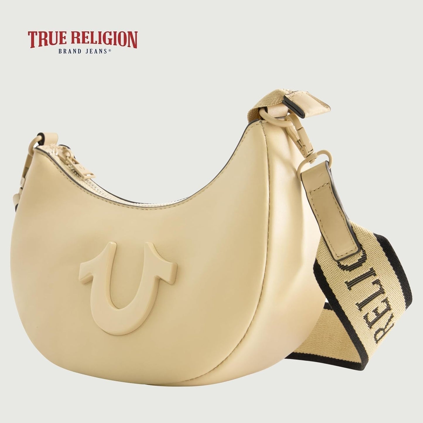 Borsa a tracolla da donna True Religion, borsa hobo a mezzaluna con tracolla regolabile e staccabile e logo a ferro di cavallo Borse da donna Naty Shop