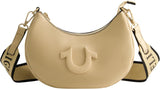 Borsa a tracolla da donna True Religion, borsa hobo a mezzaluna con tracolla regolabile e staccabile e logo a ferro di cavallo Borse da donna Naty Shop Camel