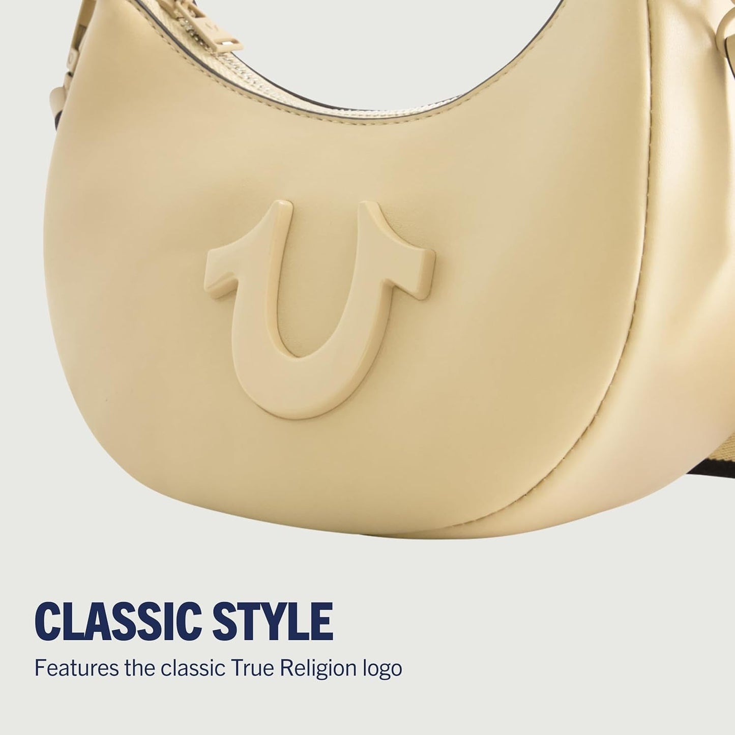 Borsa a tracolla da donna True Religion, borsa hobo a mezzaluna con tracolla regolabile e staccabile e logo a ferro di cavallo Borse da donna Naty Shop