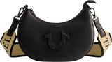 Borsa a tracolla da donna True Religion, borsa a mezzaluna hobo con tracolla regolabile e staccabile e logo a ferro di cavallo Borse da donna Naty Shop Nero