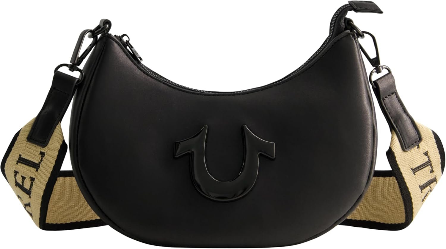 Borsa a tracolla da donna True Religion, borsa a mezzaluna hobo con tracolla regolabile e staccabile e logo a ferro di cavallo Borse da donna Naty Shop Nero