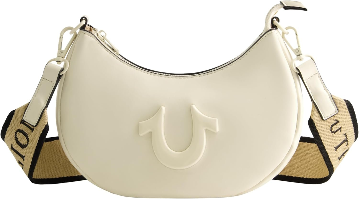 Borsa a tracolla da donna True Religion, borsa hobo a mezzaluna con tracolla regolabile e staccabile e logo a ferro di cavallo Borse da donna Naty Shop Avorio
