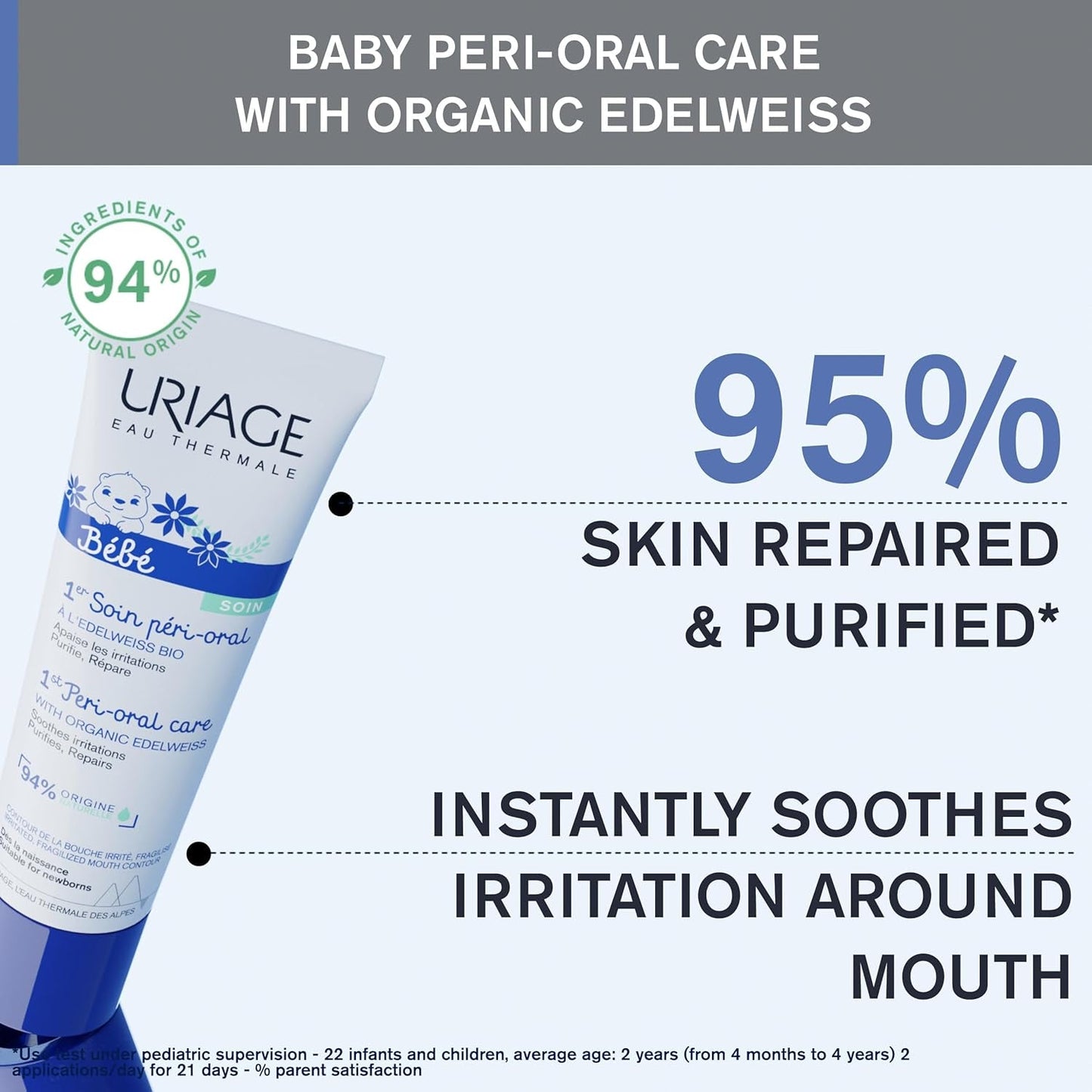 Uriage Baby Cura periorale con prezioso bianco biologico e rame-zinco 30ml - Lenisce immediatamente le irritazioni - Ripara e pulisce la pelle - Si assorbe rapidamente - Senza profumo - 94% di ingredienti di origine naturale Bambini - Bagno e cura della pelle Naty Shop
