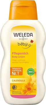 WELEDA Latte curativo alla calendula per bambini biologico - Lozione cosmetica naturale per il corpo con olio di mandorle e cera d'api per la cura e la pulizia della pelle secca del bambino. Lozione delicata per la cura della pelle di neonati e bambini (1x 200ml) Bambini - Bagno e Cura della Pelle Naty Shop Titolo predefinito