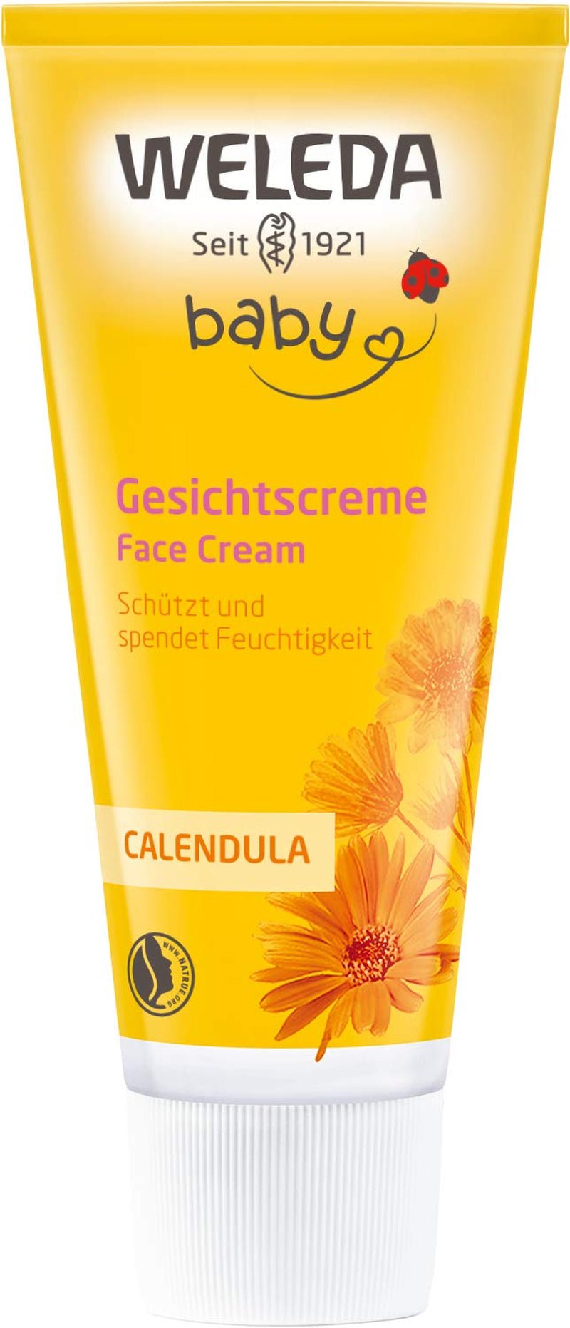 Crema viso alla calendula biologica WELEDA Baby - Crema idratante cosmetica naturale con olio di mandorle e cera d'api per la cura della pelle secca. Crema viso naturale per neonati e bambini (1x 50 ml) Bambini - Bagno e cura della pelle Naty Shop