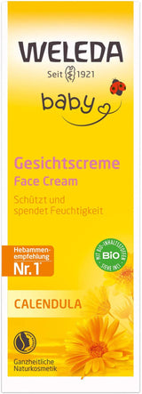Crema viso alla calendula biologica WELEDA Baby - Crema idratante cosmetica naturale con olio di mandorle e cera d'api per la cura della pelle secca. Crema viso naturale per neonati e bambini (1x 50 ml) Bambini - Bagno e cura della pelle Naty Shop