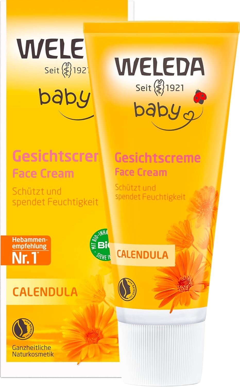 Crema viso alla calendula biologica WELEDA Baby - Crema idratante cosmetica naturale con olio di mandorle e cera d'api per la cura della pelle secca. Crema viso naturale per neonati e bambini (1x 50ml) Bambini - Bagno e cura della pelle Naty Shop Crema viso 50 Ml (1 confezione)