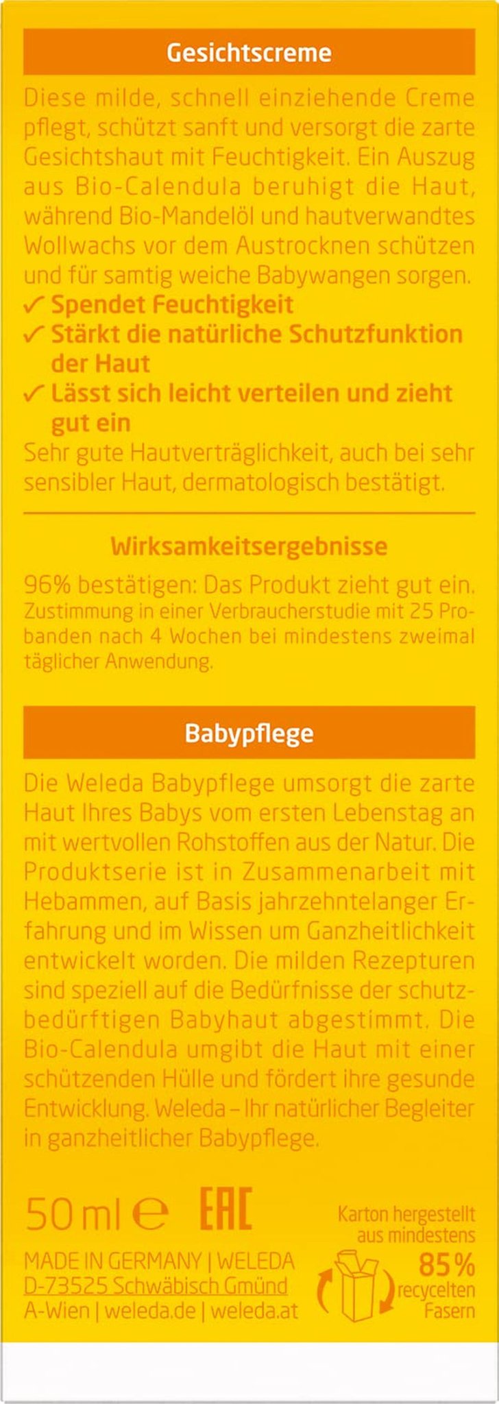 Crema viso alla calendula biologica WELEDA Baby - Crema idratante cosmetica naturale con olio di mandorle e cera d'api per la cura della pelle secca. Crema viso naturale per neonati e bambini (1x 50 ml) Bambini - Bagno e cura della pelle Naty Shop