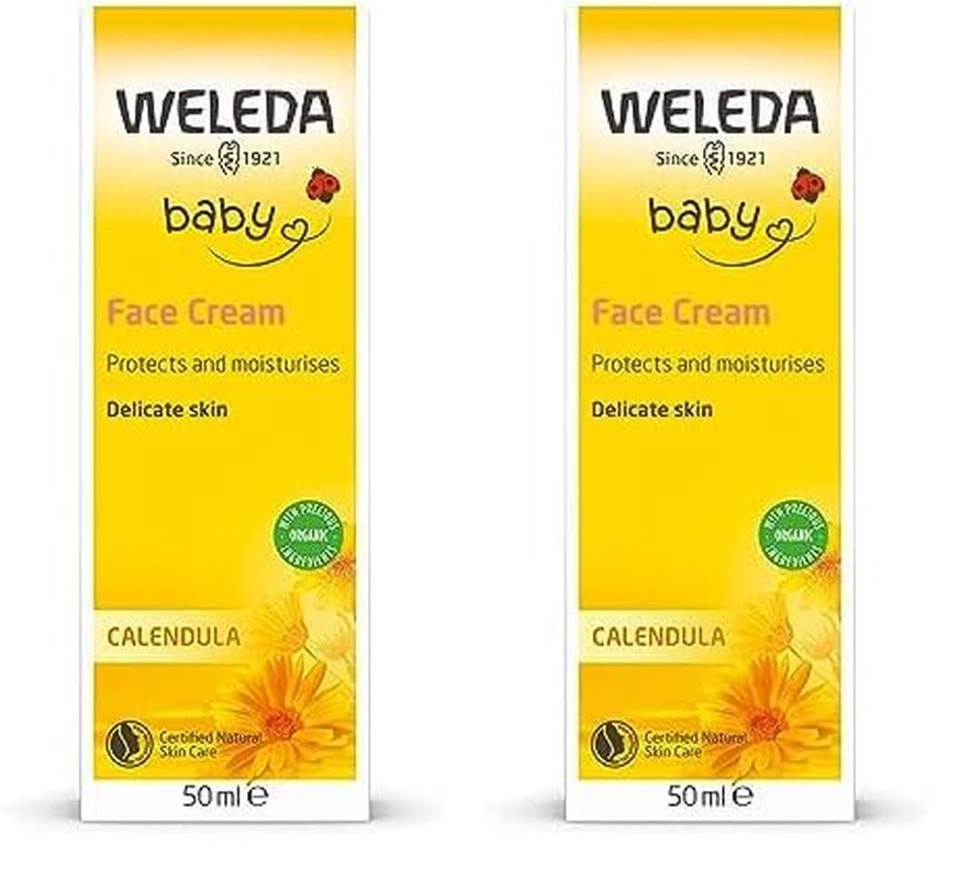 Crema viso alla calendula biologica WELEDA Baby - Crema idratante cosmetica naturale con olio di mandorle e cera d'api per la cura della pelle secca. Crema viso naturale per neonati e bambini (1x 50ml) Bambini - Bagno e cura della pelle Naty Shop Crema viso 50 Ml (confezione da 2)