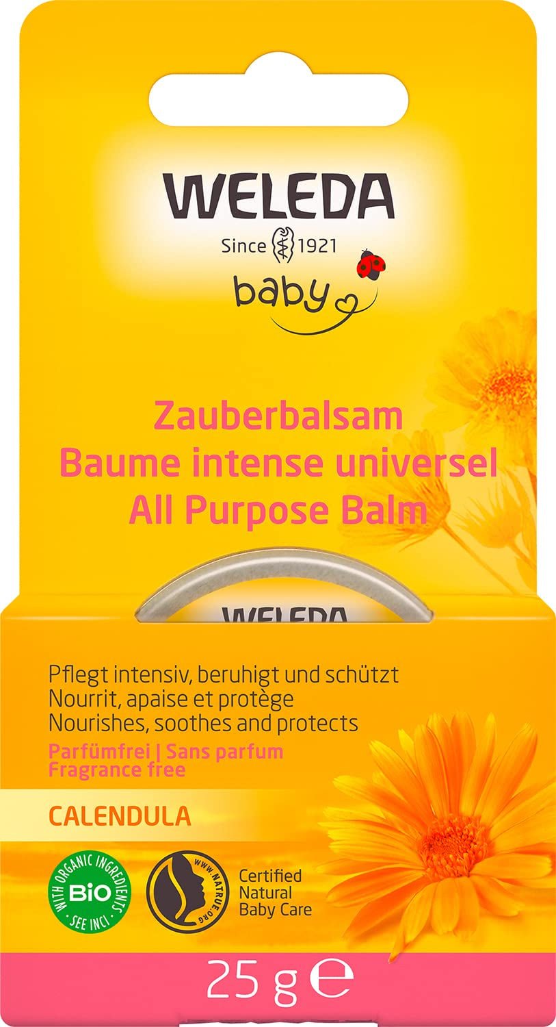 WELEDA Baby Calendula Magic Balm biologico - Balsamo universale di cosmetici naturali per viso e corpo per curare e lenire la pelle e le labbra secche. Balsamo ricco universale per neonati e bambini (1x 25g) Bambini - Bagno e Cura della Pelle Naty Shop