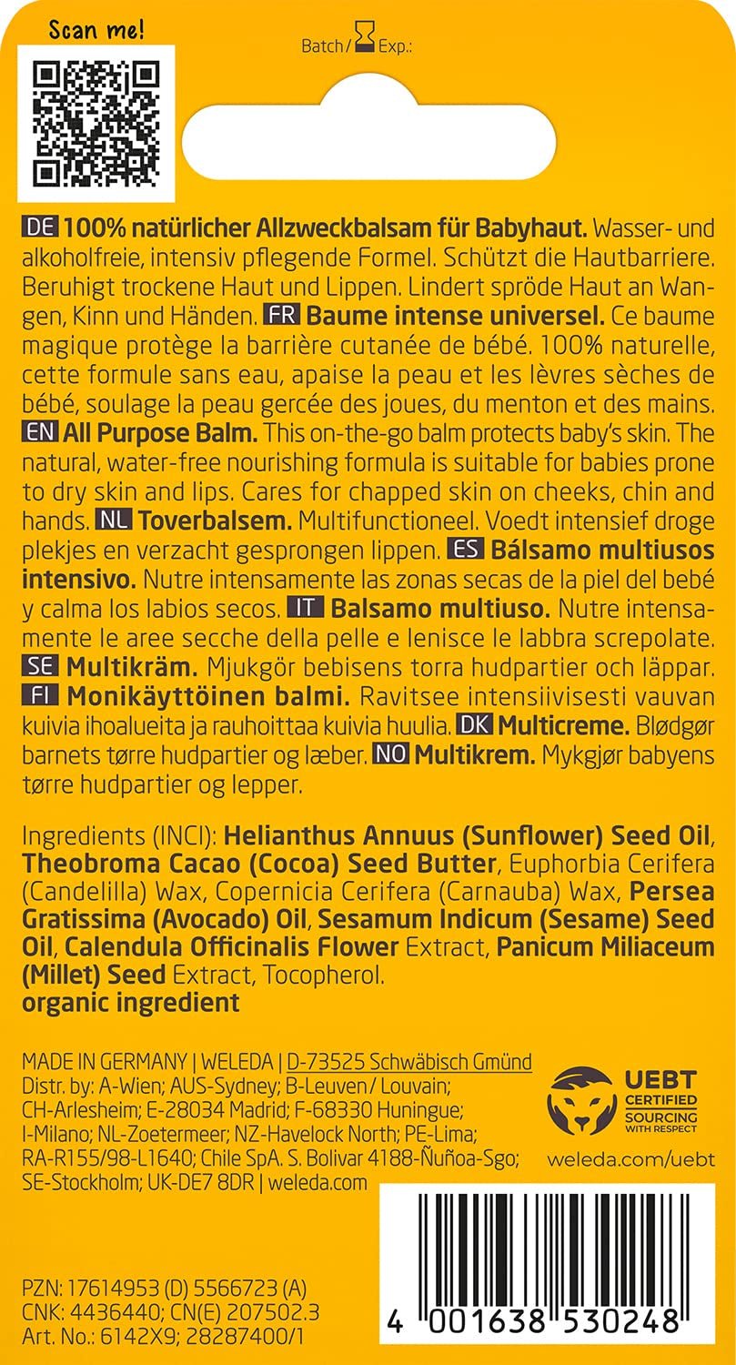 WELEDA Baby Calendula Magic Balm biologico - Balsamo universale di cosmetici naturali per viso e corpo per curare e lenire la pelle e le labbra secche. Balsamo ricco universale per neonati e bambini (1x 25g) Bambini - Bagno e Cura della Pelle Naty Shop