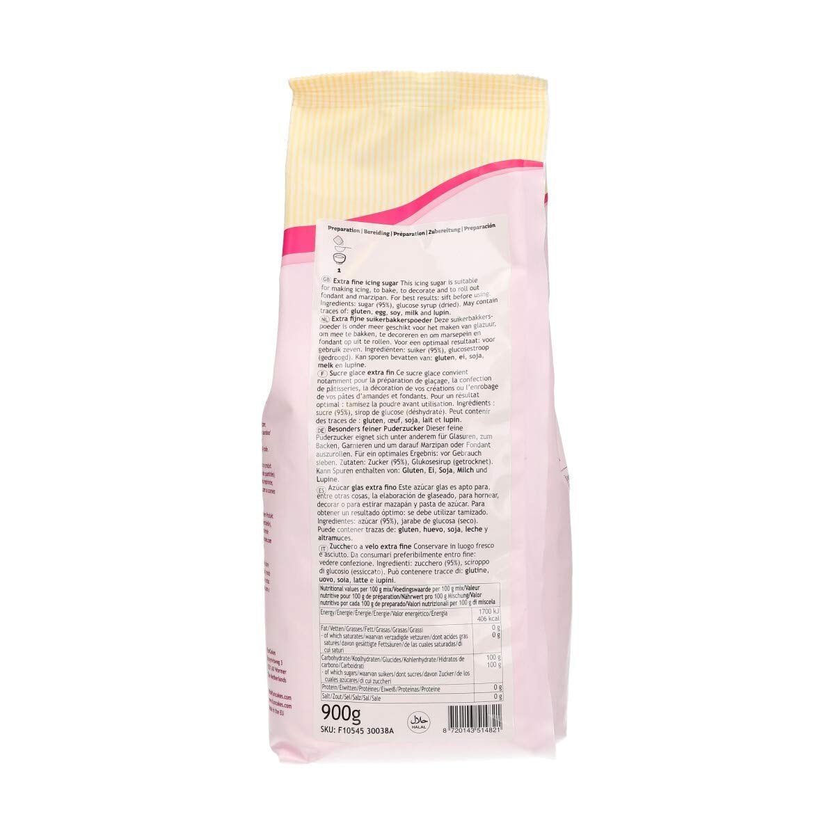 FunCakes Zucchero a Velo, Zucchero a Velo Raffinato per Dolciumi, Texture Ultra Fine, Perfetto per Preparare Crema al Burro o Spalmare Fondant, Halal, 900g di Pasta di Zucchero Naty Shop