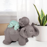 Zen'Light Statua Buddha Bonzo che dorme sull'Elefante - Atmosfera Zen nel tuo spazio sacro - bellissima figura di buon auspicio -H 9,5 cm, Marrone e Verde Statue e sculture Naty Shop