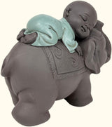 Zen'Light Statua Buddha Bonzo che dorme sull'Elefante - Atmosfera Zen nel tuo spazio sacro - bellissima figura di buon auspicio -H 9,5 cm, Marrone e Verde Statue e sculture Naty Shop