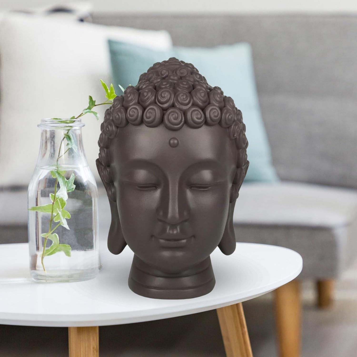 Zen'Light - Statuetta con testa di Buddha - Decorazione per Zen, meditazione e feng shui - Regalo per un'atmosfera rilassante e spirituale - Statuetta di Buddha - Altezza: 20 cm - Colore: verde/marrone Statue e sculture Naty Shop
