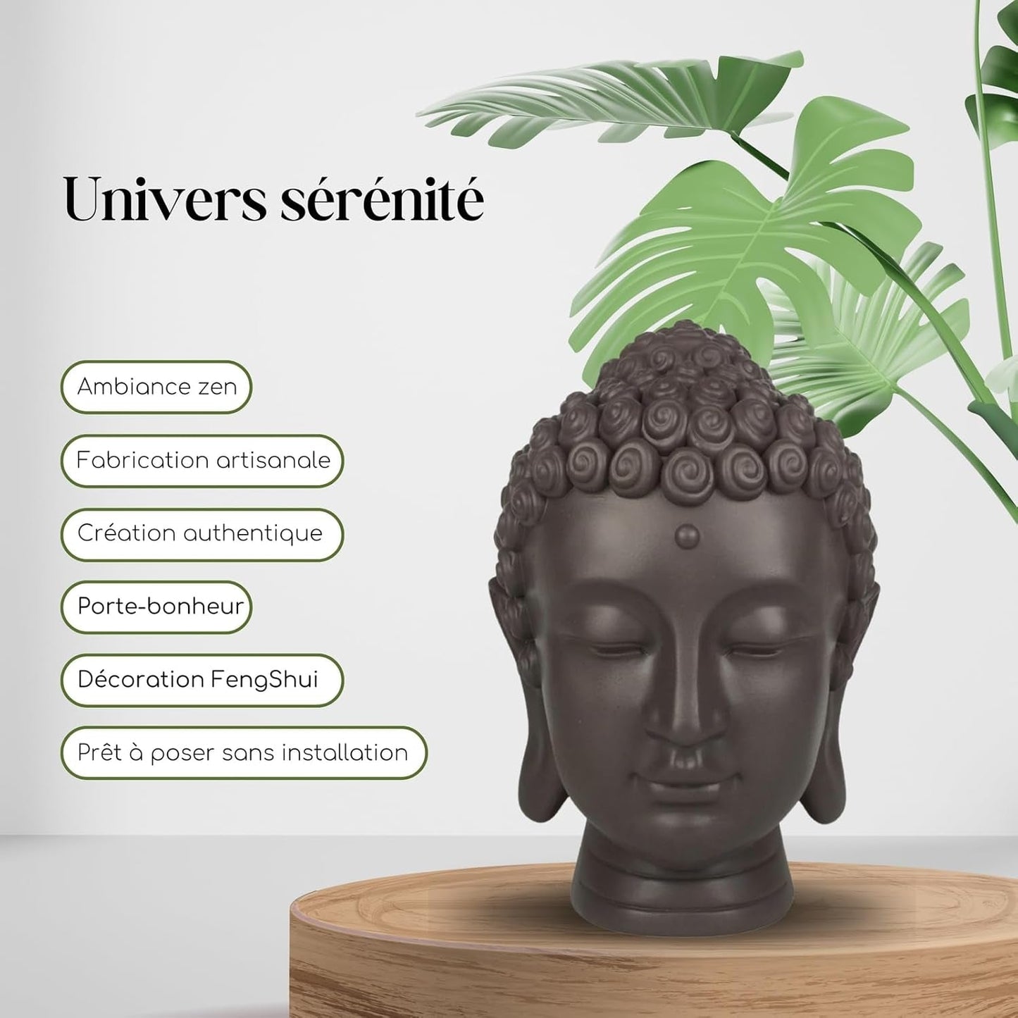 Zen'Light - Statuetta con testa di Buddha - Decorazione per Zen, meditazione e feng shui - Regalo per un'atmosfera rilassante e spirituale - Statuetta di Buddha - Altezza: 20 cm - Colore: verde/marrone Statue e sculture Naty Shop