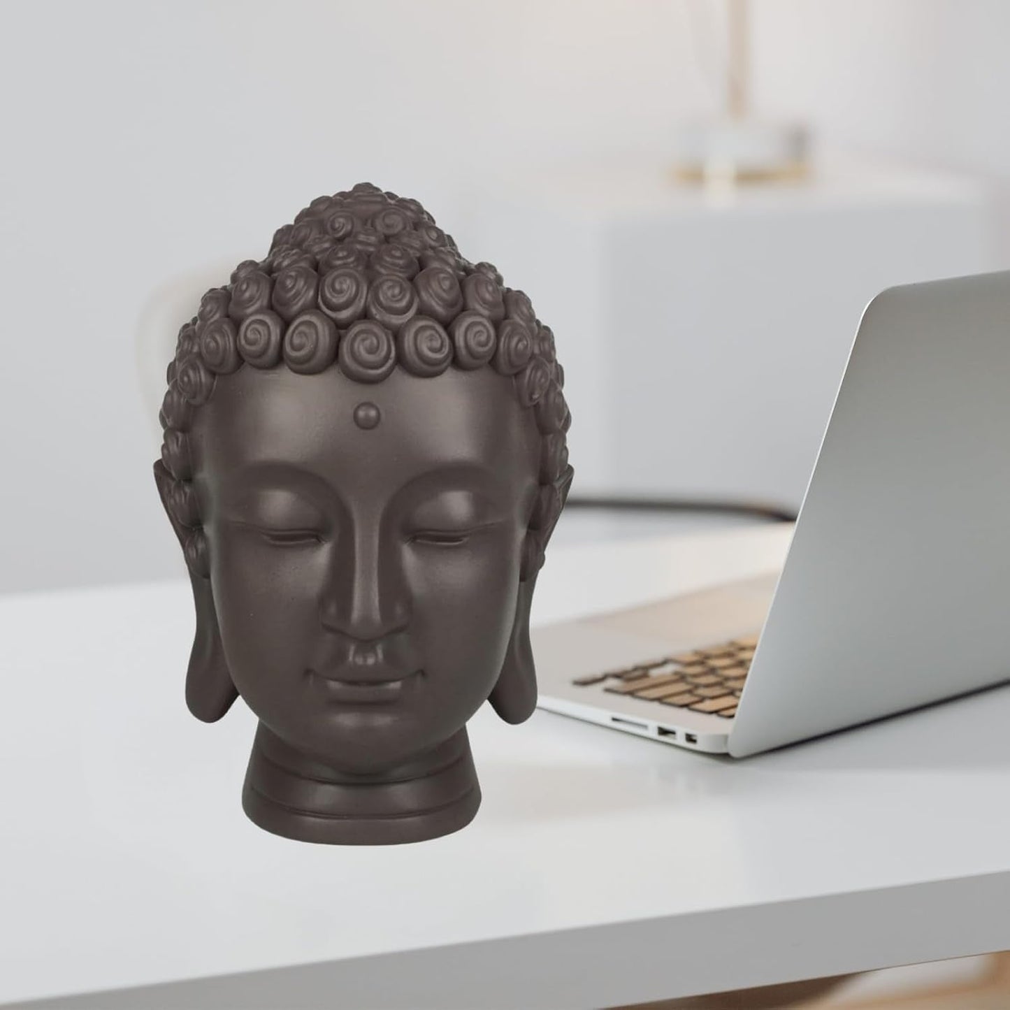 Zen'Light - Statuetta con testa di Buddha - Decorazione per Zen, meditazione e feng shui - Regalo per un'atmosfera rilassante e spirituale - Statuetta di Buddha - Altezza: 20 cm - Colore: verde/marrone Statue e sculture Naty Shop