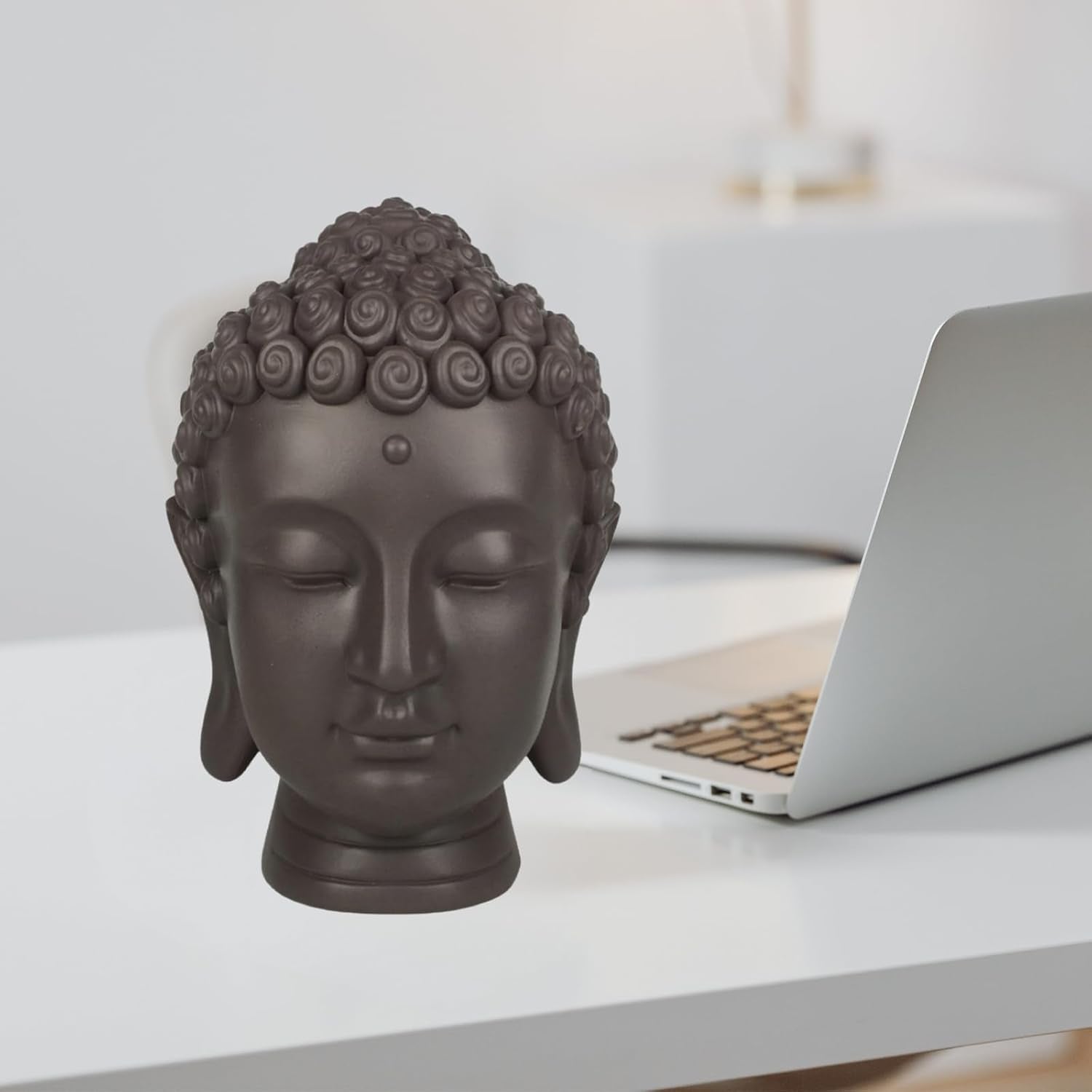 Zen'Light - Statuetta con testa di Buddha - Decorazione per Zen, meditazione e feng shui - Regalo per un'atmosfera rilassante e spirituale - Statuetta di Buddha - Altezza: 20 cm - Colore: verde/marrone Statue e sculture Naty Shop