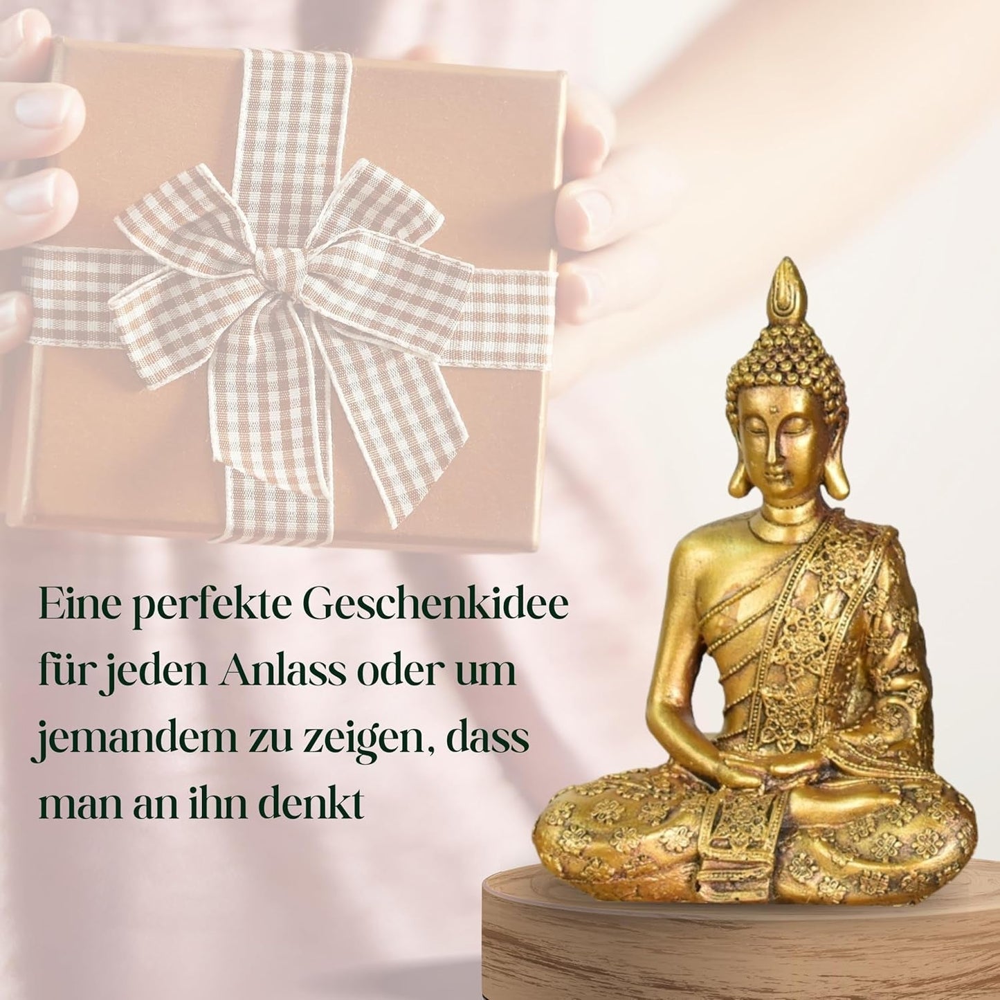 Zen'Light - Statuetta con testa di Buddha Sanci - Decorazione per Zen, meditazione e feng shui - Regalo per un'atmosfera rilassante e spirituale - Statua di Buddha - Altezza: 18 cm - Colore: oro Statue e sculture Naty Shop