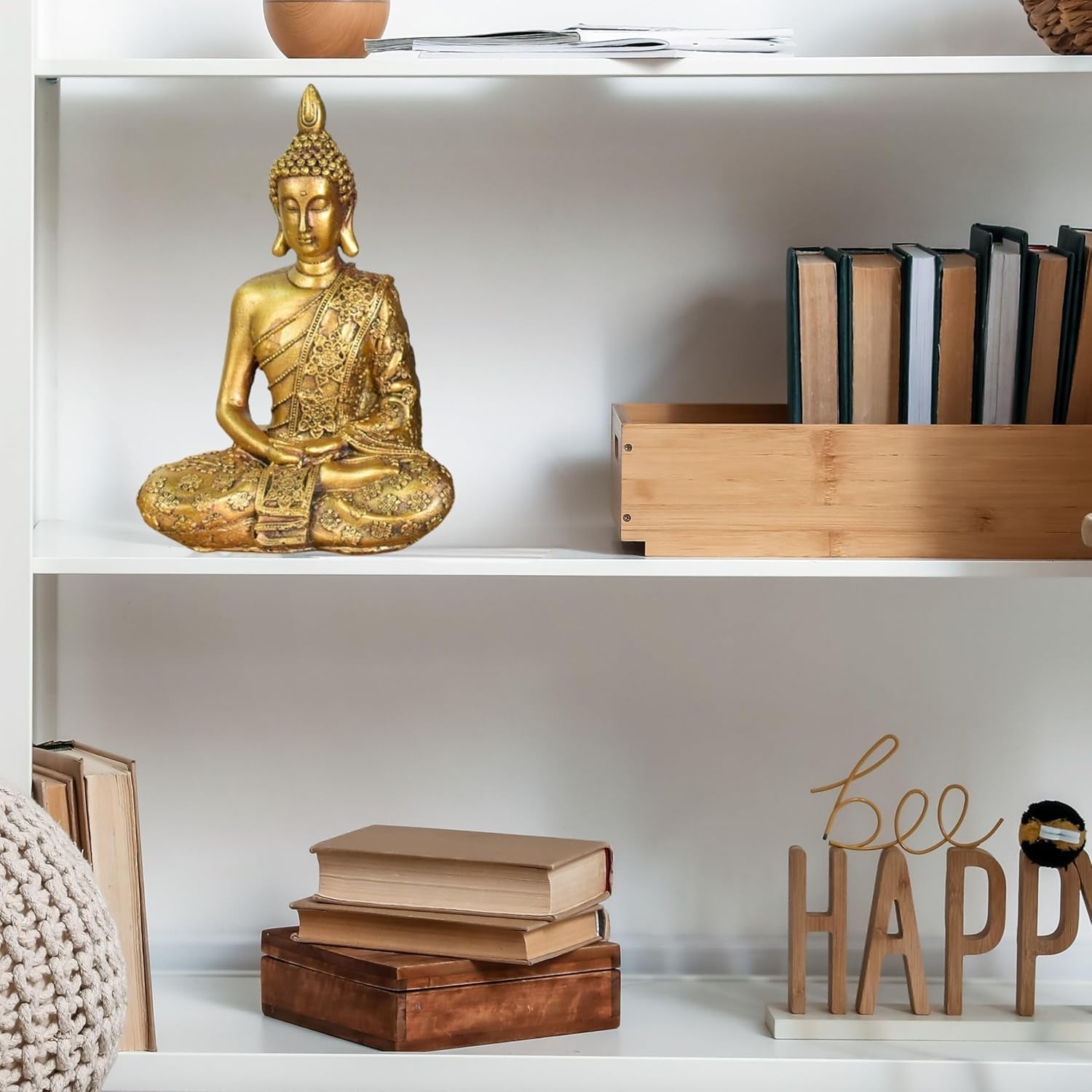 Zen'Light - Statuetta con testa di Buddha Sanci - Decorazione per Zen, meditazione e feng shui - Regalo per un'atmosfera rilassante e spirituale - Statua di Buddha - Altezza: 18 cm - Colore: oro Statue e sculture Naty Shop