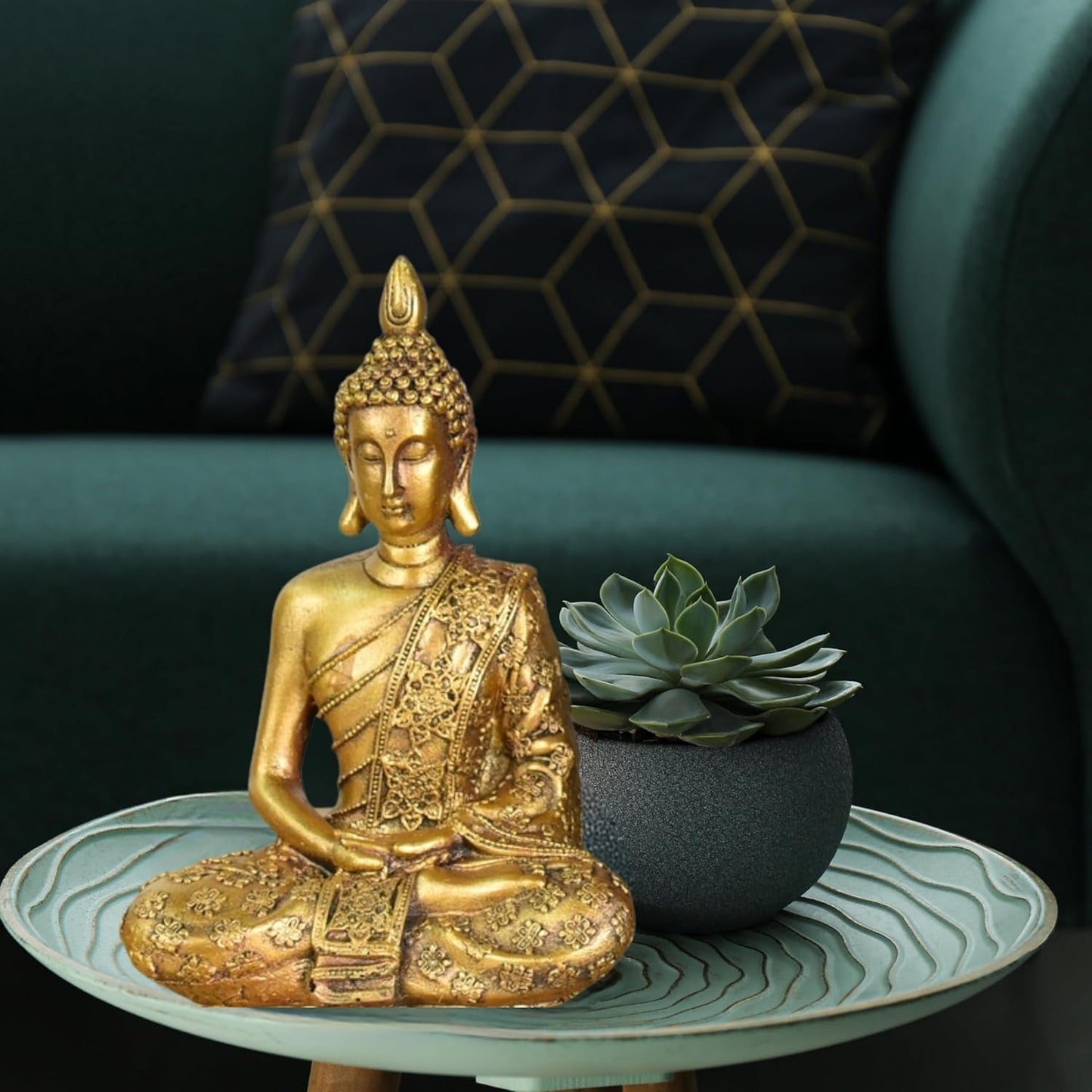Zen'Light - Statuetta con testa di Buddha Sanci - Decorazione per Zen, meditazione e feng shui - Regalo per un'atmosfera rilassante e spirituale - Statua di Buddha - Altezza: 18 cm - Colore: oro Statue e sculture Naty Shop