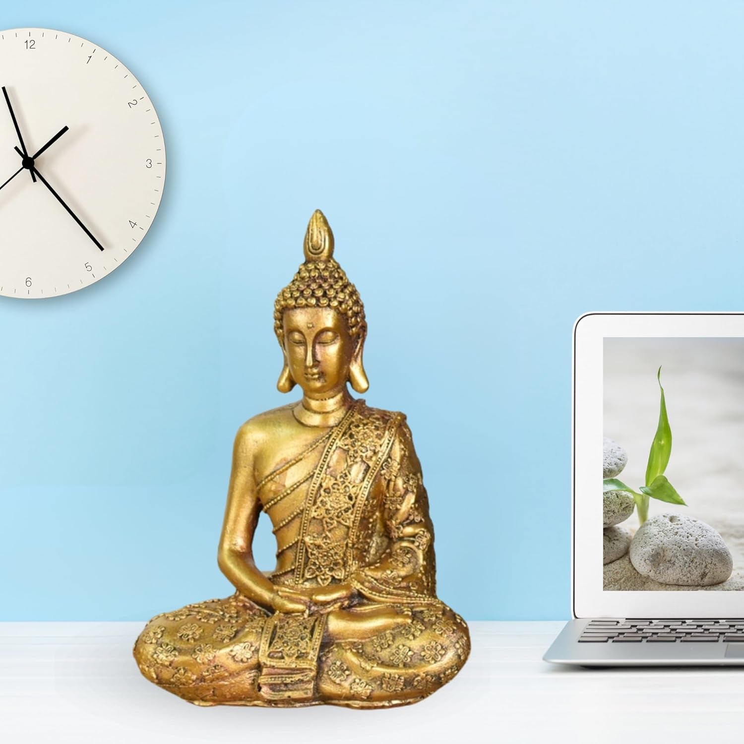 Zen'Light - Statuetta con testa di Buddha Sanci - Decorazione per Zen, meditazione e feng shui - Regalo per un'atmosfera rilassante e spirituale - Statua di Buddha - Altezza: 18 cm - Colore: oro Statue e sculture Naty Shop