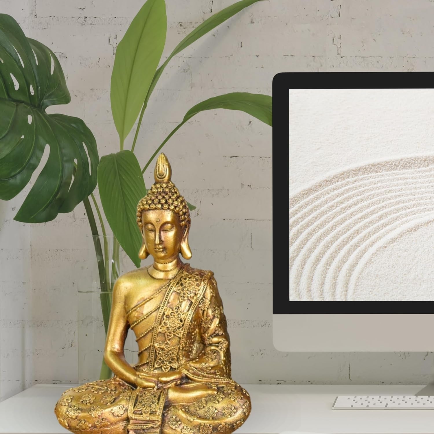 Zen'Light - Statuetta con testa di Buddha Sanci - Decorazione per Zen, meditazione e feng shui - Regalo per un'atmosfera rilassante e spirituale - Statua di Buddha - Altezza: 18 cm - Colore: oro Statue e sculture Naty Shop