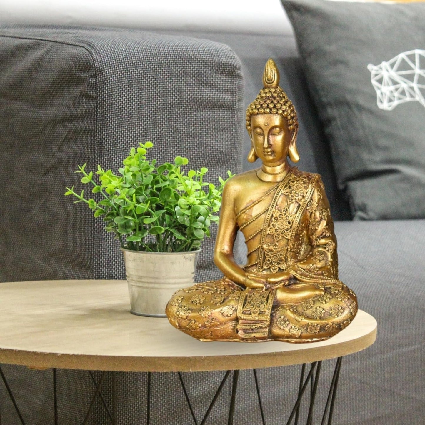 Zen'Light - Statuetta con testa di Buddha Sanci - Decorazione per Zen, meditazione e feng shui - Regalo per un'atmosfera rilassante e spirituale - Statua di Buddha - Altezza: 18 cm - Colore: oro Statue e sculture Naty Shop