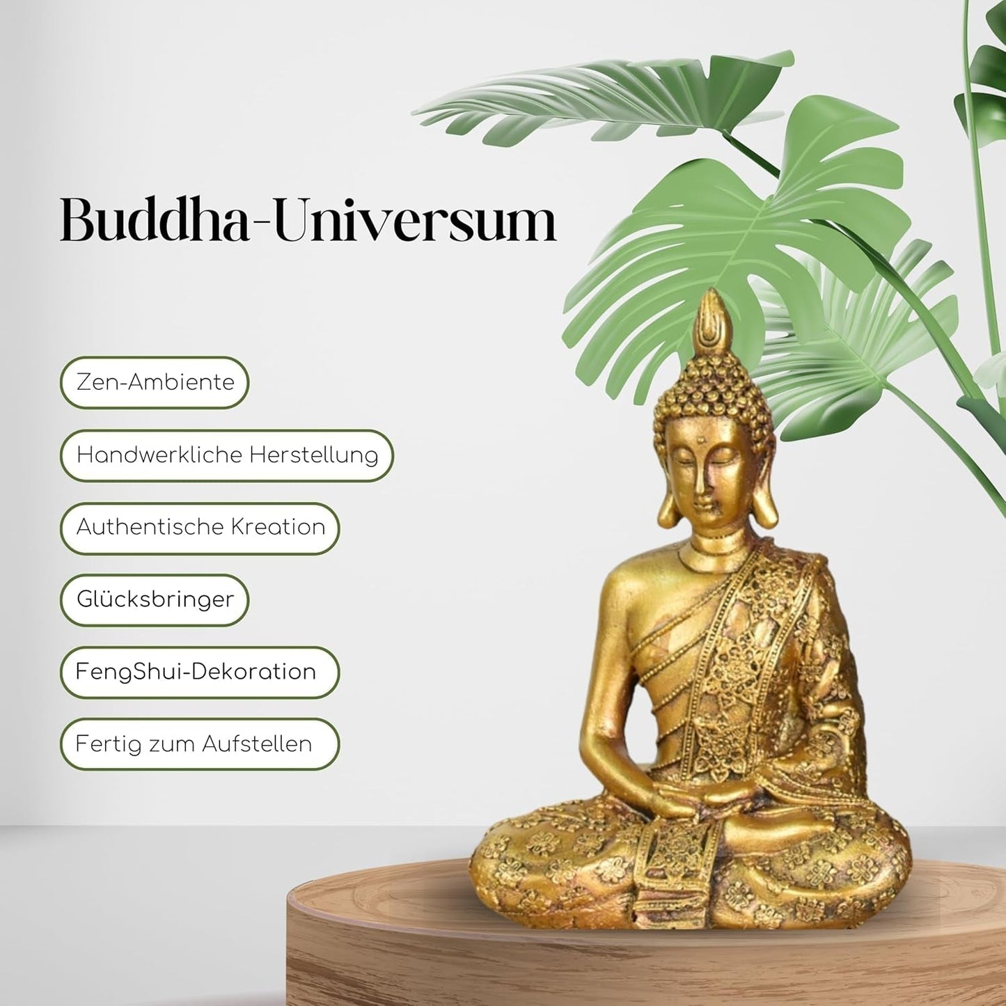 Zen'Light - Statuetta con testa di Buddha Sanci - Decorazione per Zen, meditazione e feng shui - Regalo per un'atmosfera rilassante e spirituale - Statua di Buddha - Altezza: 18 cm - Colore: oro Statue e sculture Naty Shop