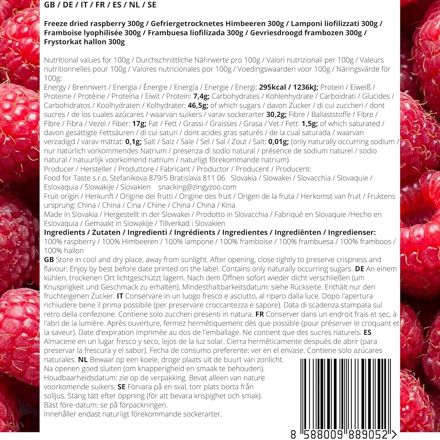 Lamponi liofilizzati Pezzi rotti | XL 300g Frutta secca liofilizzata | Lamponi secchi Frutta liofilizzata Senza Glutine | Frutta liofilizzata | Prodotti disidratati al lampone liofilizzato Naty Shop