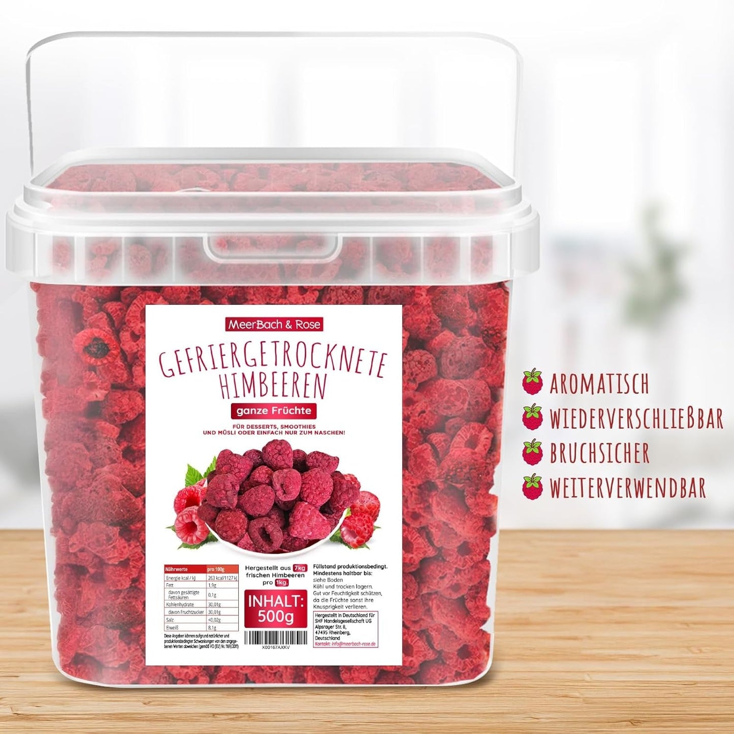 Lamponi liofilizzati, NO prodotti cinesi, 500g frutta intera liofilizzata, senza additivi, fruttato, made in Germany Prodotti secchi Naty Shop