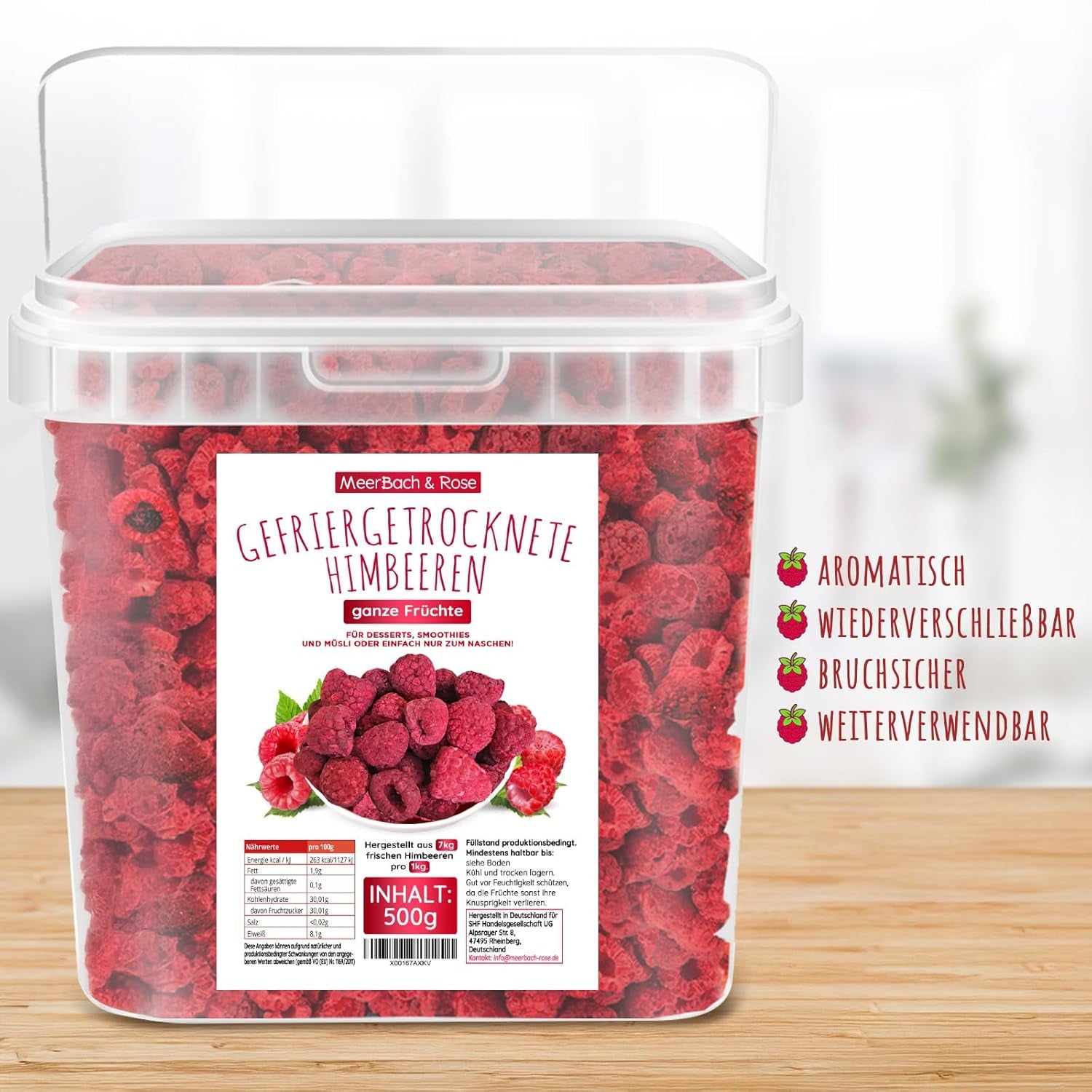 Lamponi liofilizzati, NO prodotti cinesi, 500g frutta intera liofilizzata, senza additivi, fruttato, made in Germany Prodotti secchi Naty Shop