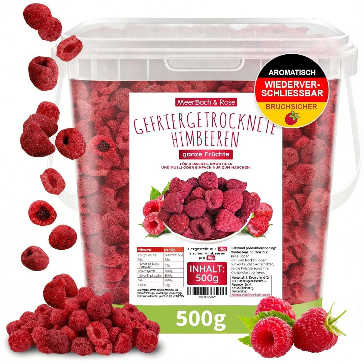 Lamponi liofilizzati, NO prodotti cinesi, 500g frutta intera liofilizzata, senza additivi, fruttato, made in Germany Prodotti secchi Naty Shop 500 G (1 confezione)