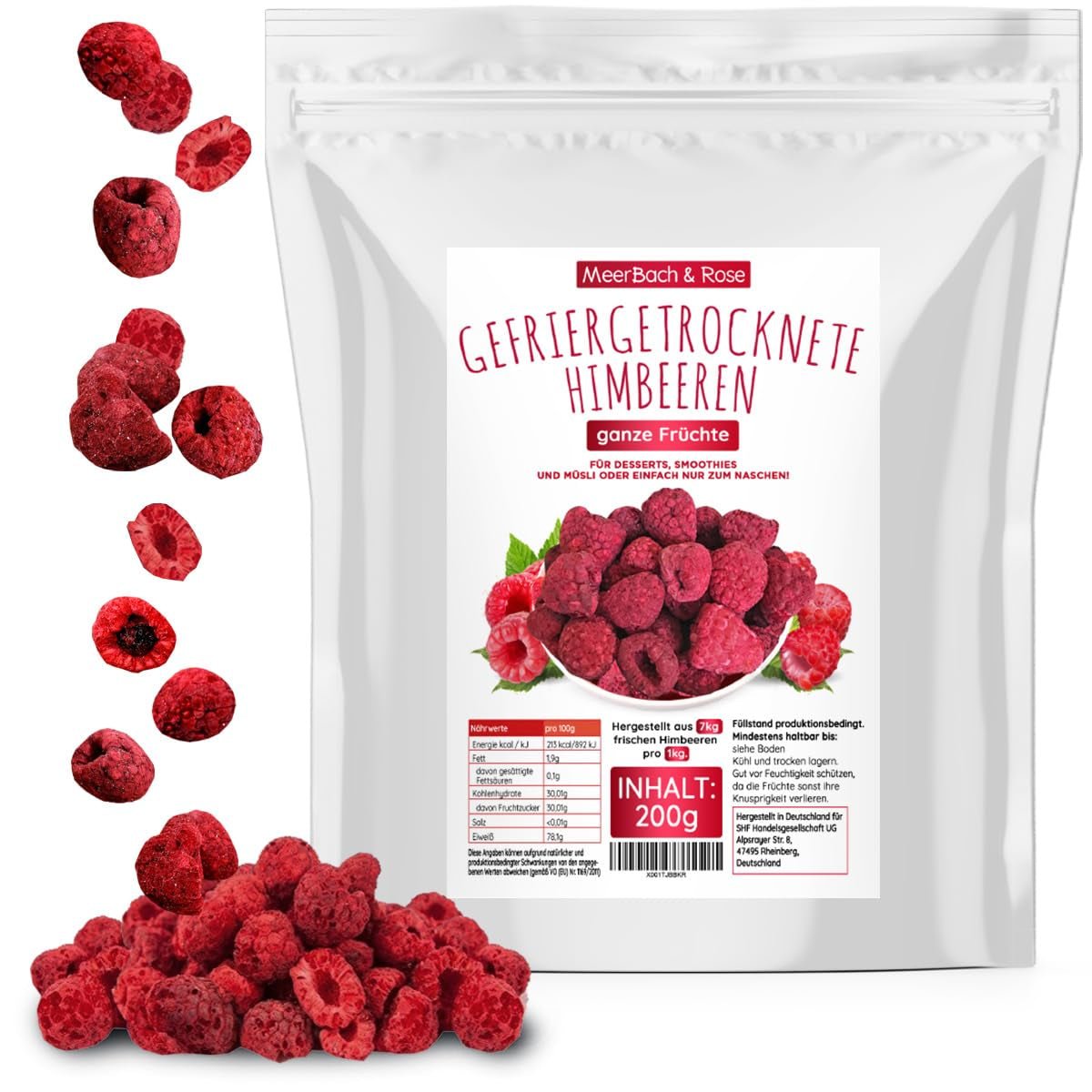 Lamponi liofilizzati, NO prodotti cinesi, 500g frutta intera liofilizzata, senza additivi, fruttato, made in Germany Prodotti disidratati Naty Shop 200